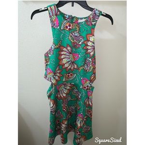 Gianni Bini green rose printed dress used L bnwot
